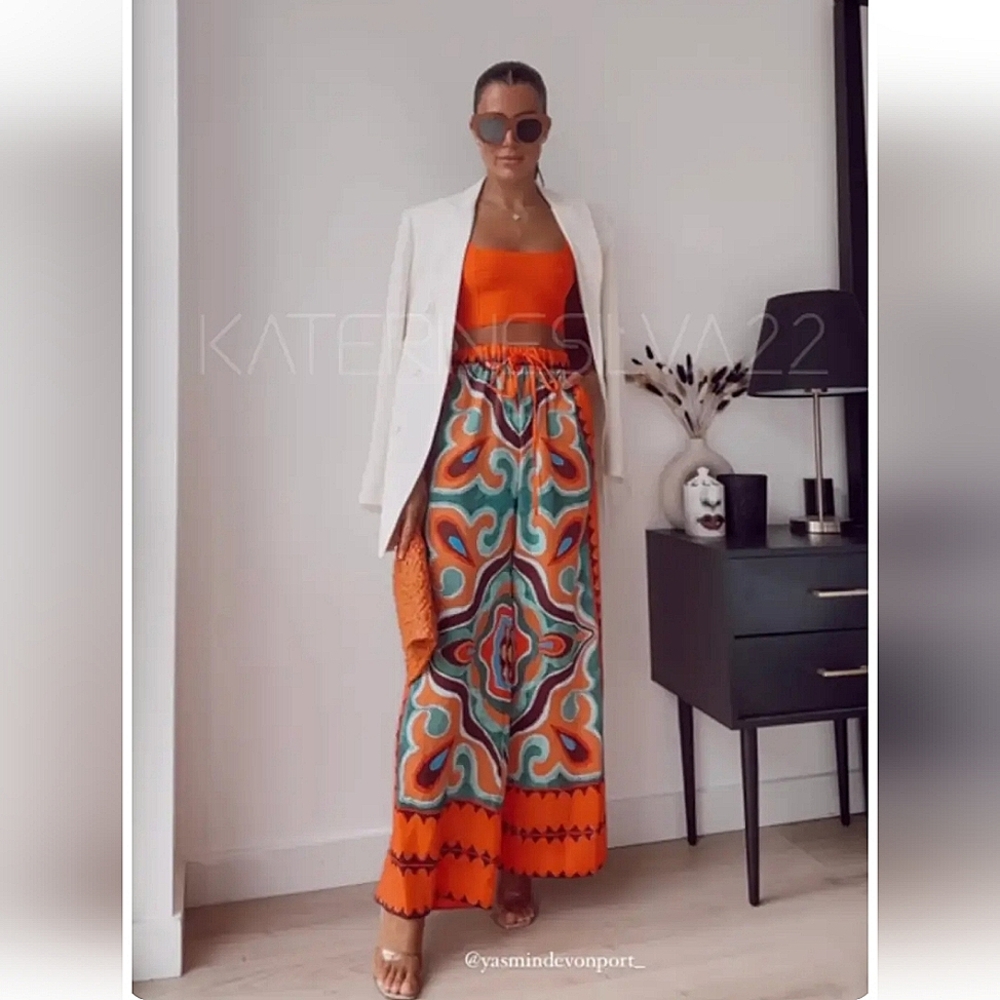Zara Orange and Blue Patterned Jumpsuit